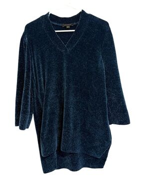 2/$30 Ann Taylor Blue Chenille Tunic Sweater XS Soft Cozy V-Neck Pullover
